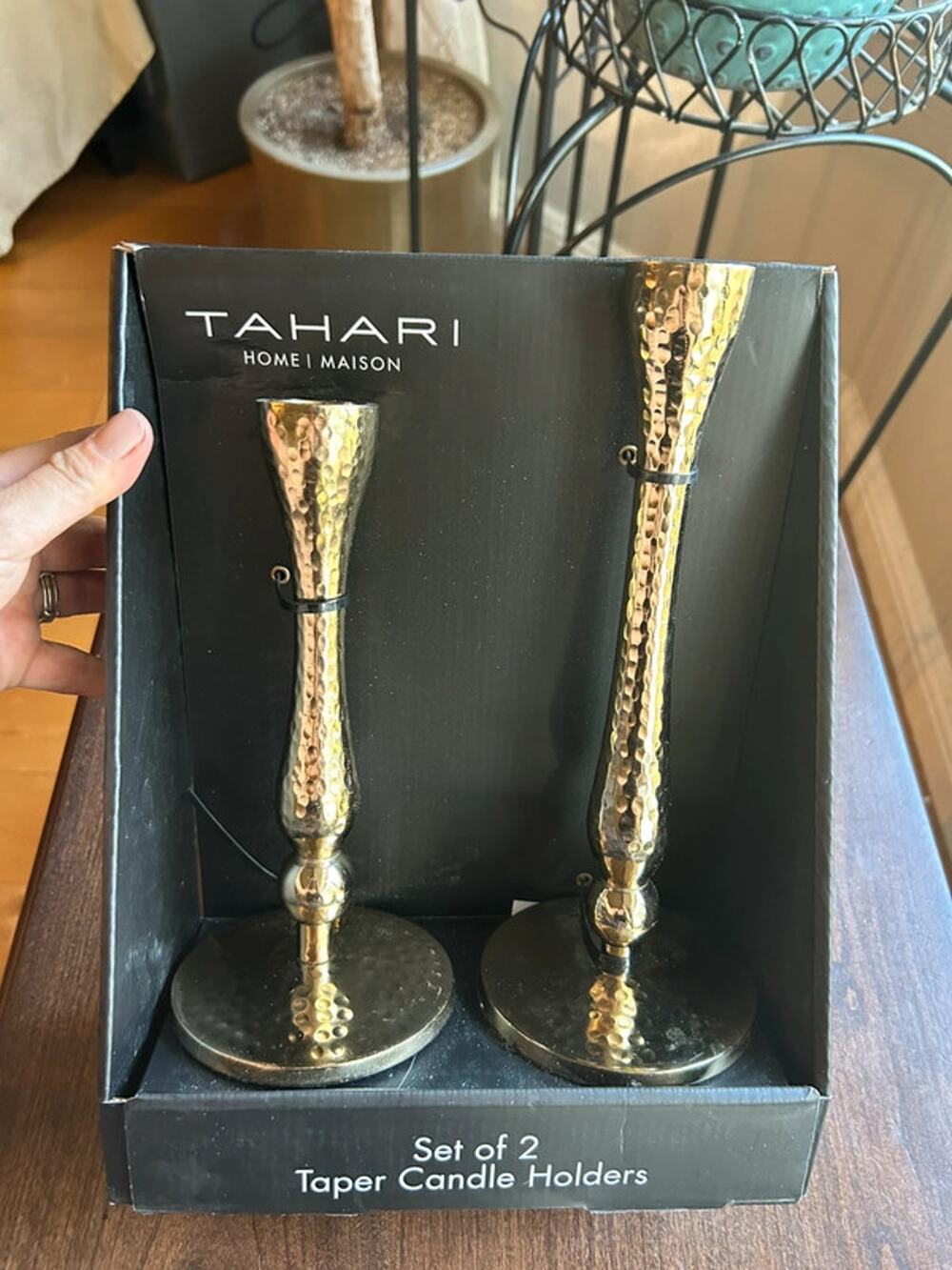 New Tahari Home hammered brass taper candle holders gold textured finish
